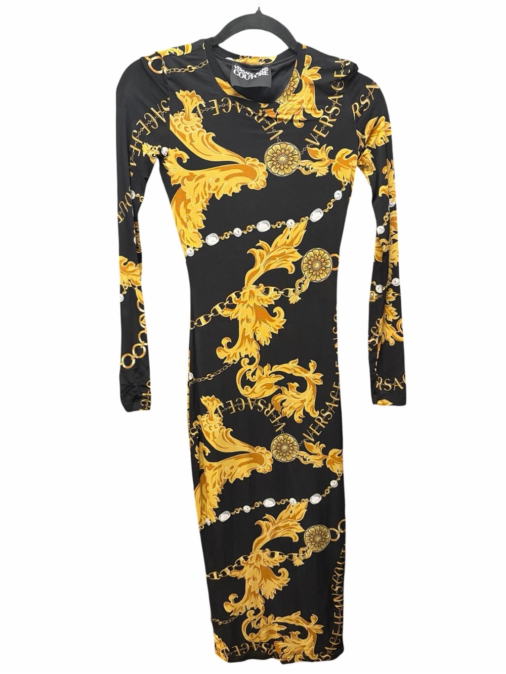 Authentic Versace Black & Gold Long Sleeve Midi Dress